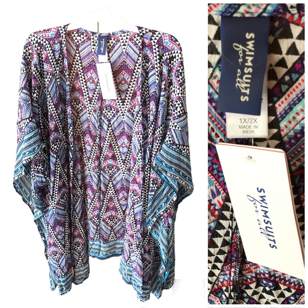SWIMSUITS FOR ALL NWT Kimono Open Front Cover Up Plus Size 1X/2X